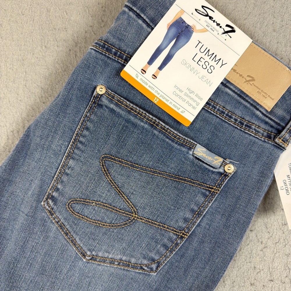 Seven7 Tummy Less Skinny Jeans Women Size 12 Blue Denim High Rise Stretch NWT